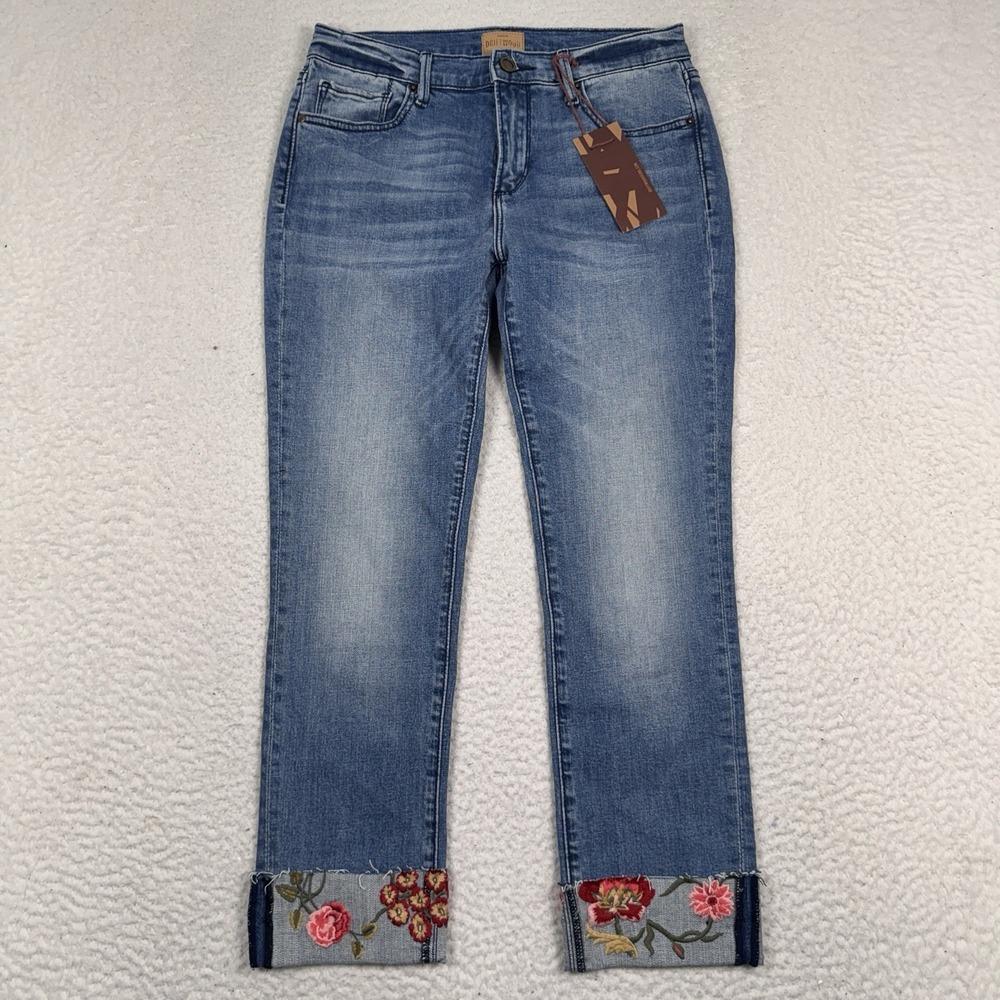 Driftwood Jackie Crop Jeans Size 28 Embroidered‎ Floral Indigo Denim 28x26 NWT